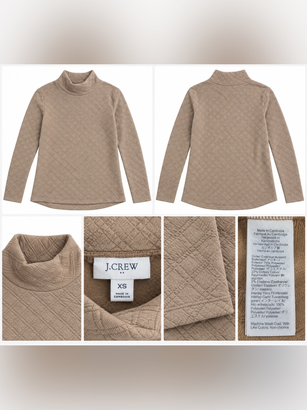 J.Crew Women’s XS Tan Textured Turtleneck Pullover Top Long Sleeve Cotton Blend